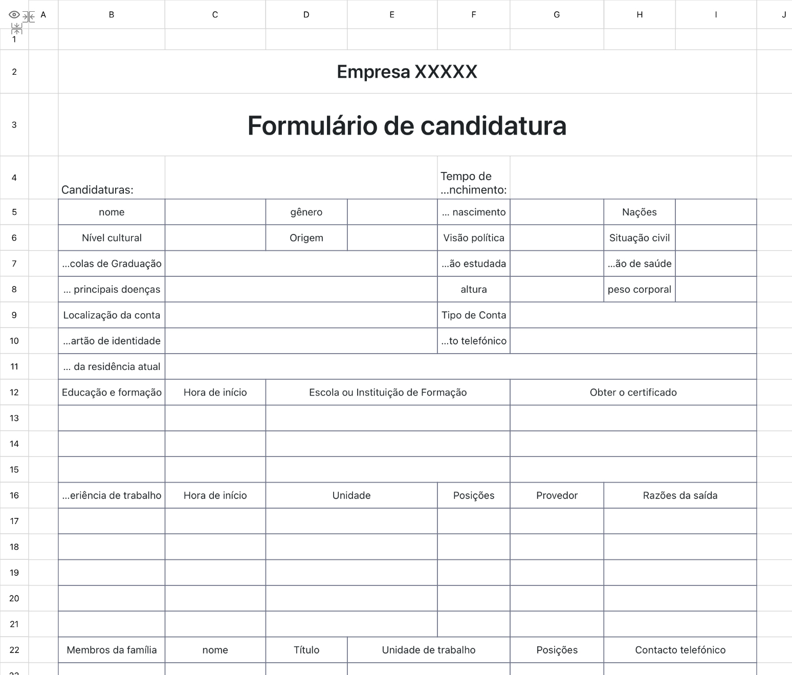 Formulário de candidatura